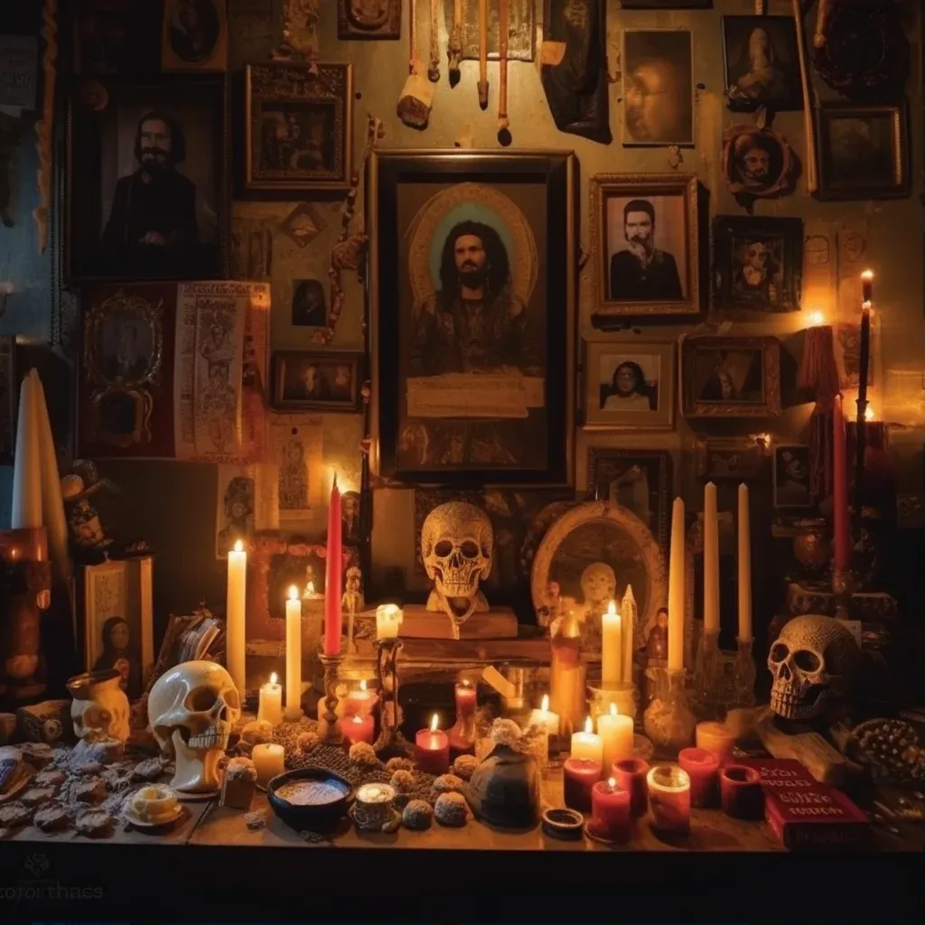 Candlelit altar sacred objects - Image 1