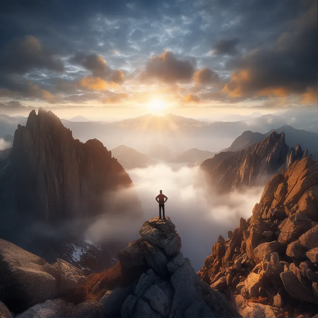 Image portraying a triumphant hiker on a mountaintop enjoying the view - Image 1