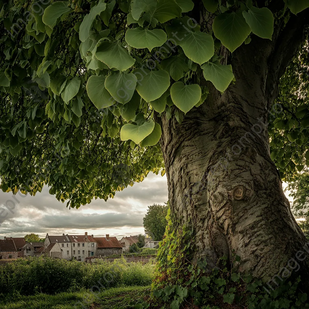 Large linden tree in a tranquil village setting - Image 1