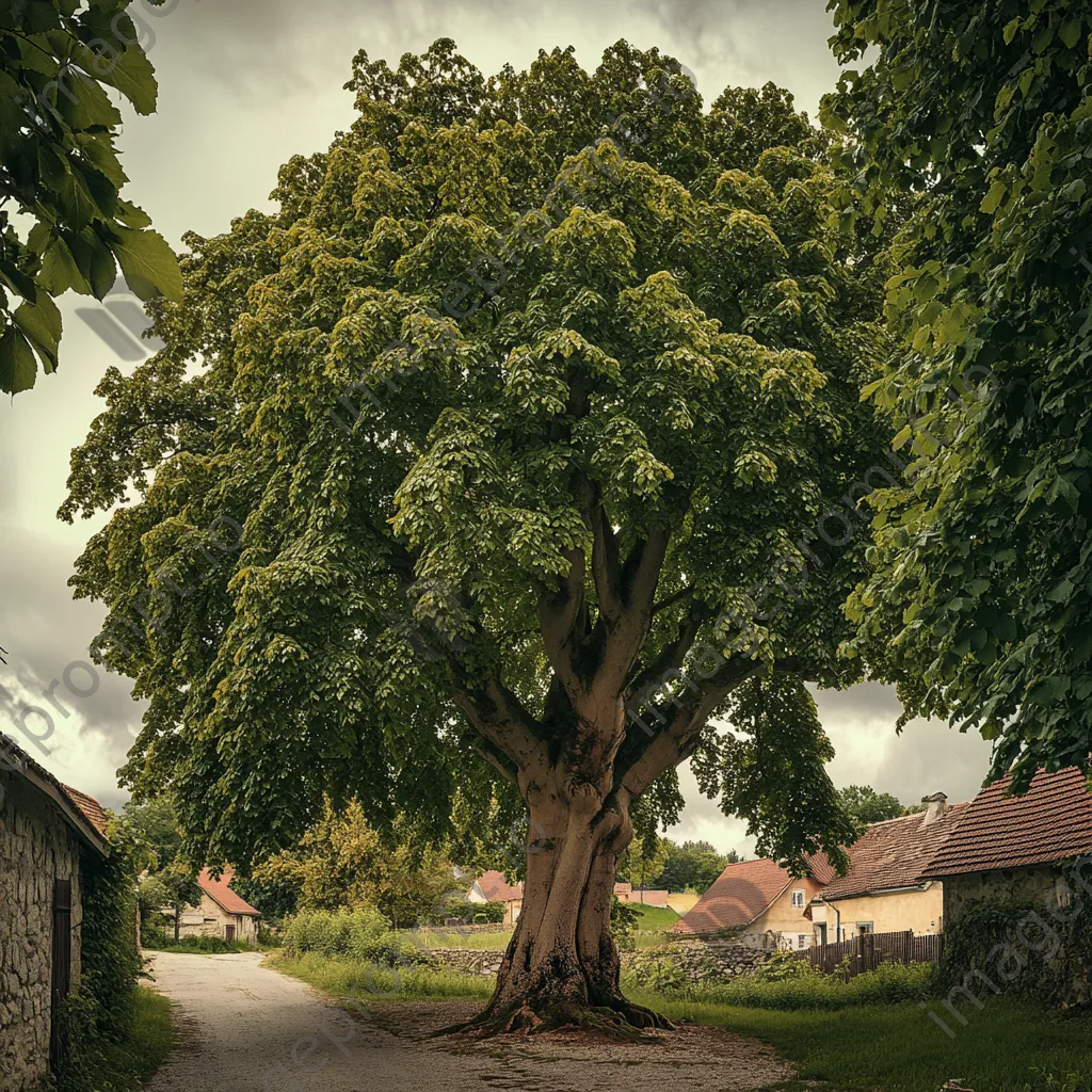 Large linden tree in a tranquil village setting - Image 2