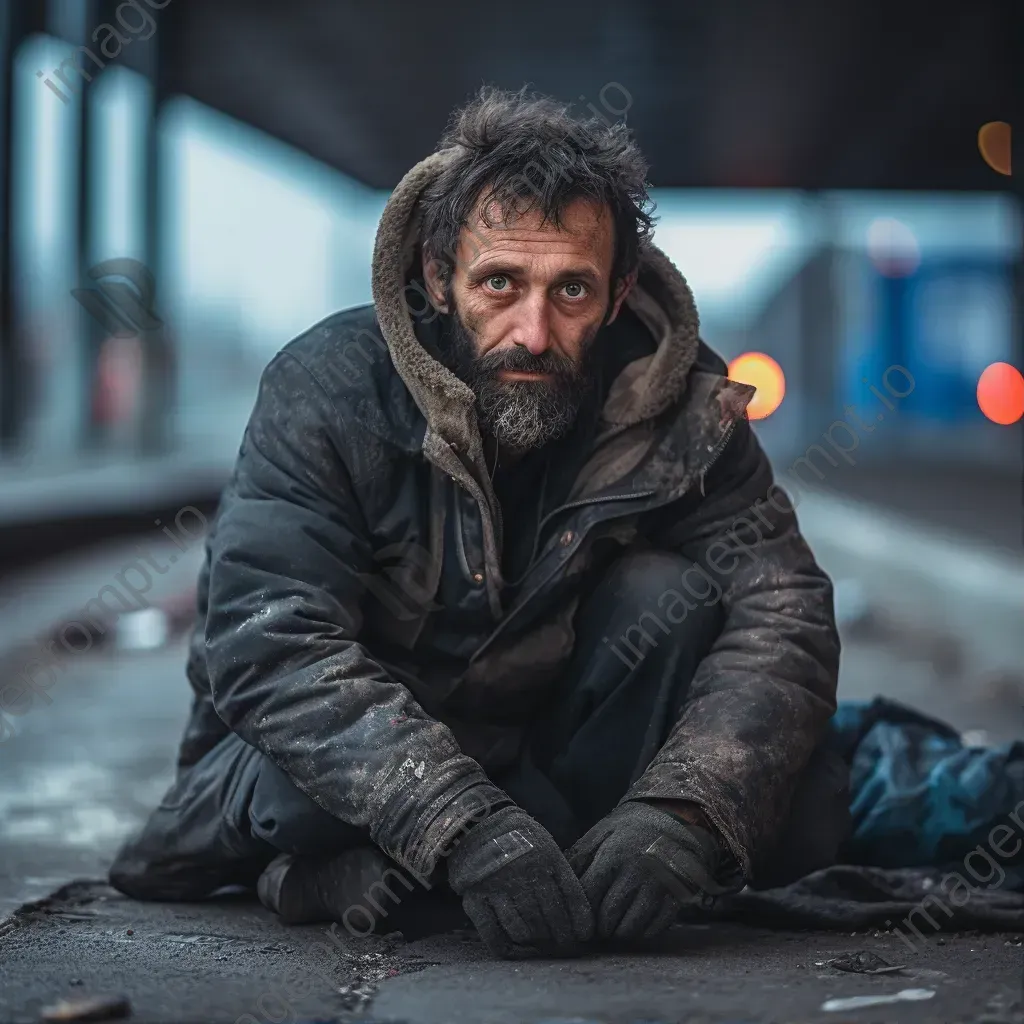 City Homeless Person on Street - Image 1