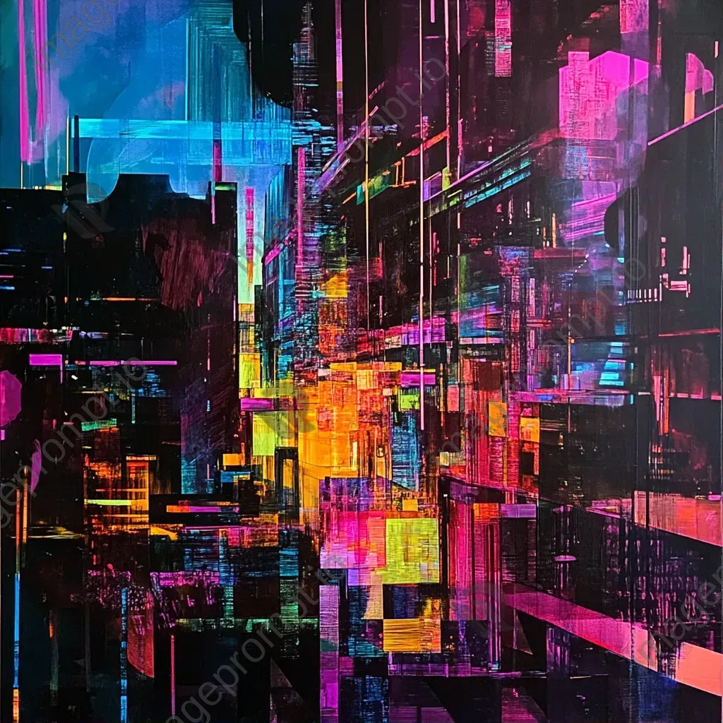 Abstract bright neon representation of a packed cityscape at night - Image 1