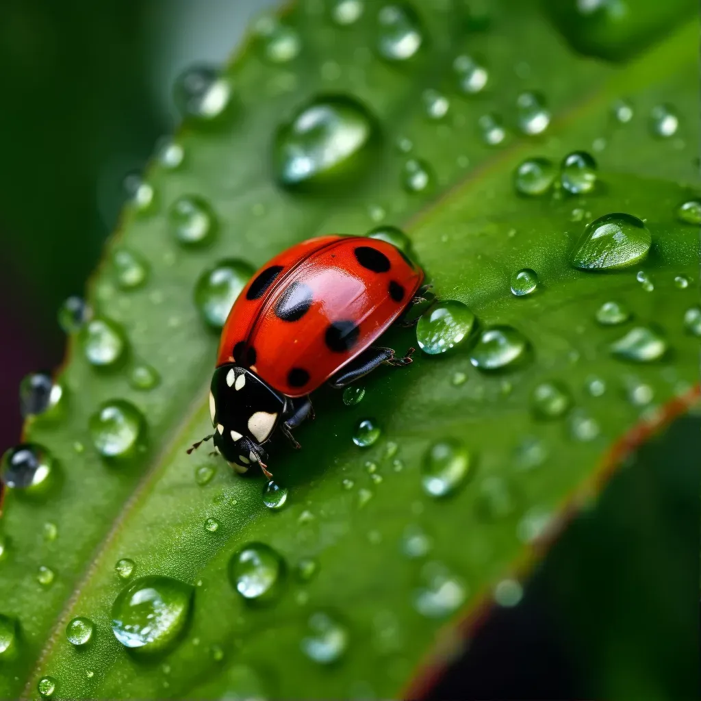 ladybug on leaf closeup - Image 1