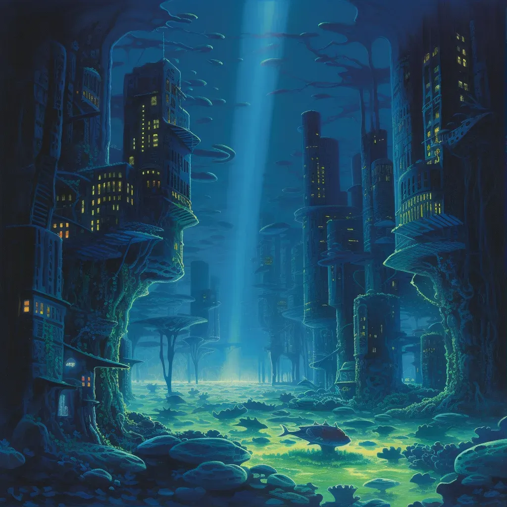 Vibrant underwater city glowing with bioluminescence - Image 1