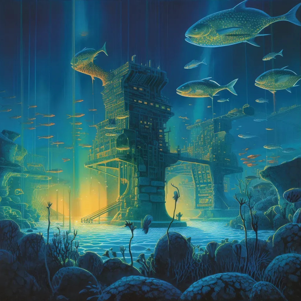 Vibrant underwater city glowing with bioluminescence - Image 3