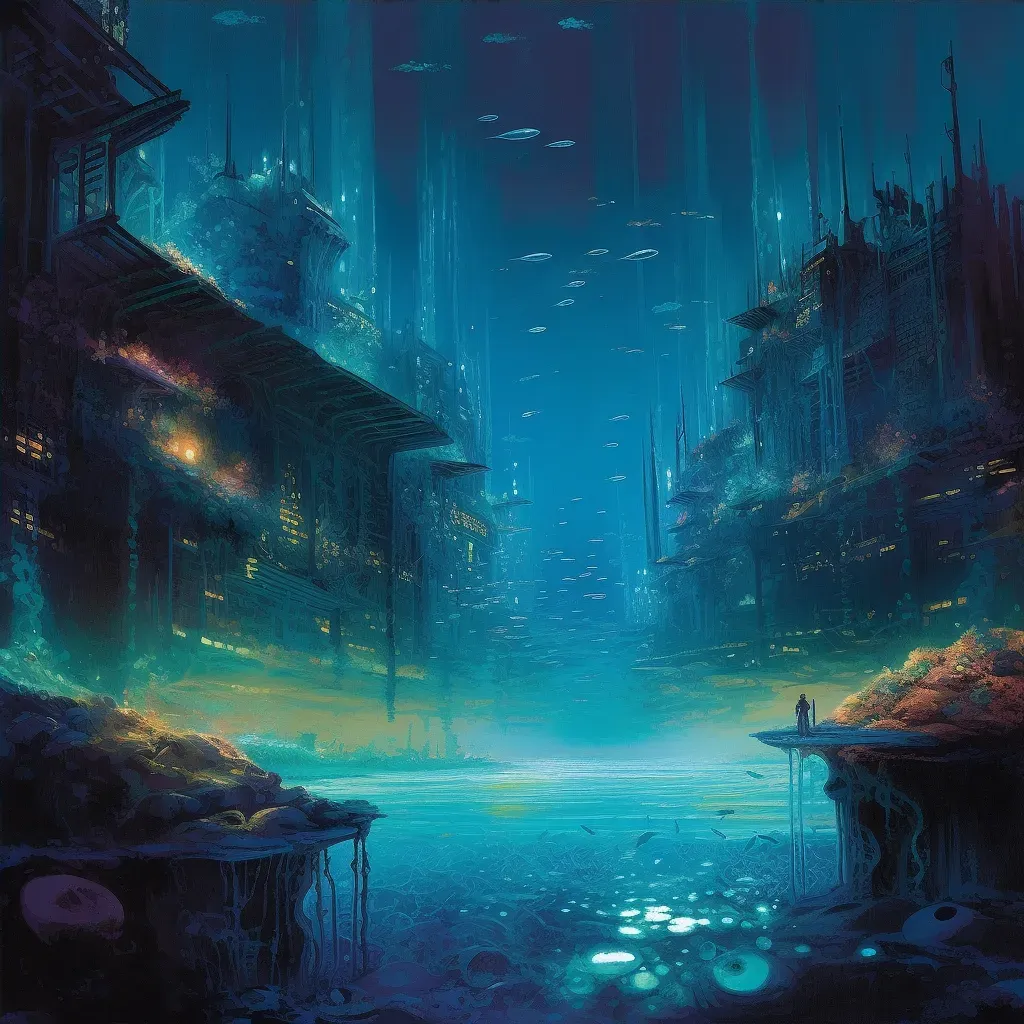 Vibrant underwater city glowing with bioluminescence - Image 4