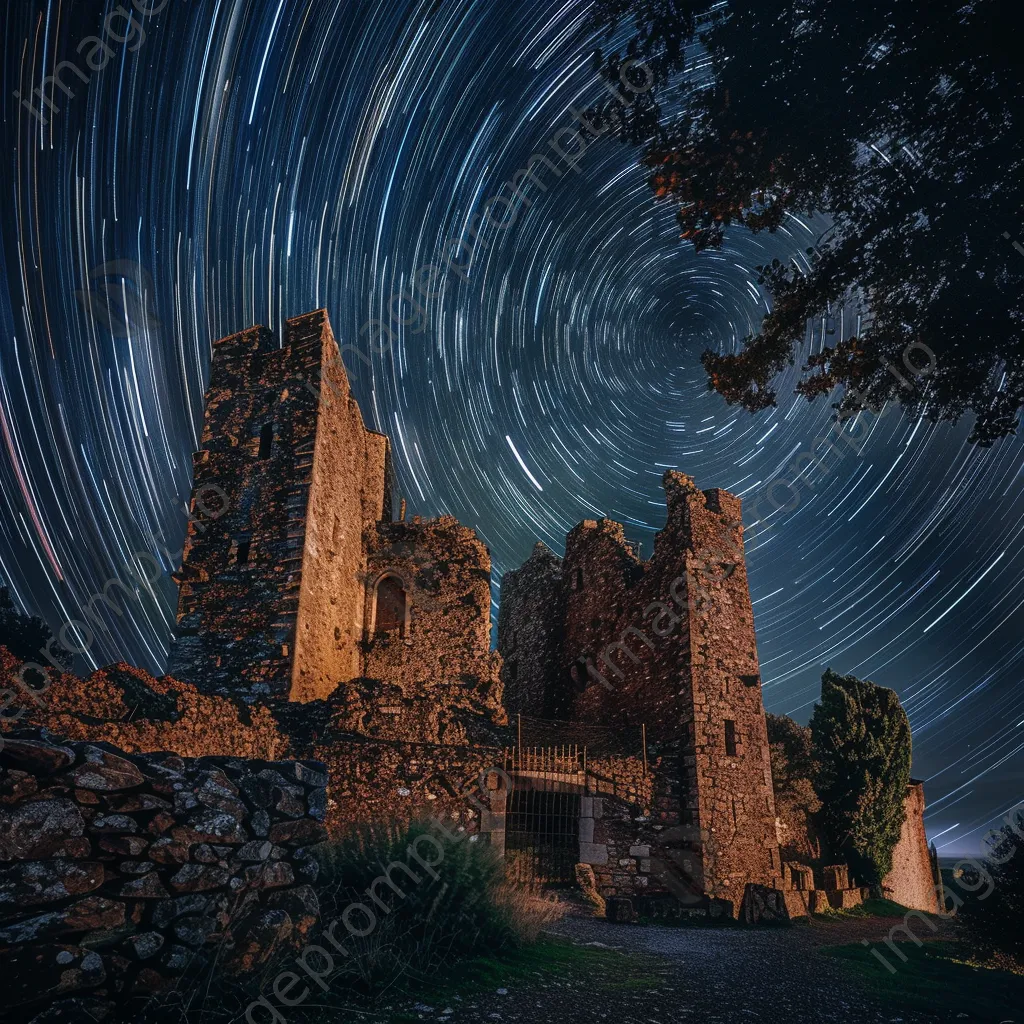 Starry sky above a medieval stone castle - Image 2