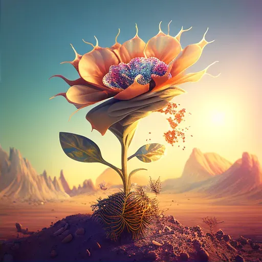 Illustration of a seed sprouting into a fully bloomed flower against a sunny backdrop in an image generated by a prompt. - Image 2