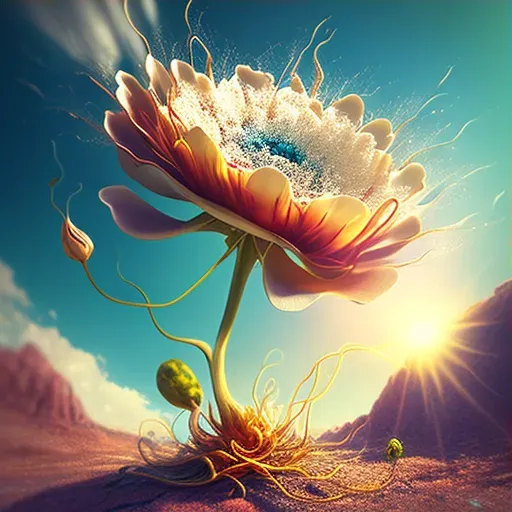 Illustration of a seed sprouting into a fully bloomed flower against a sunny backdrop in an image generated by a prompt. - Image 3