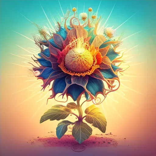 Illustration of a seed sprouting into a fully bloomed flower against a sunny backdrop in an image generated by a prompt. - Image 4