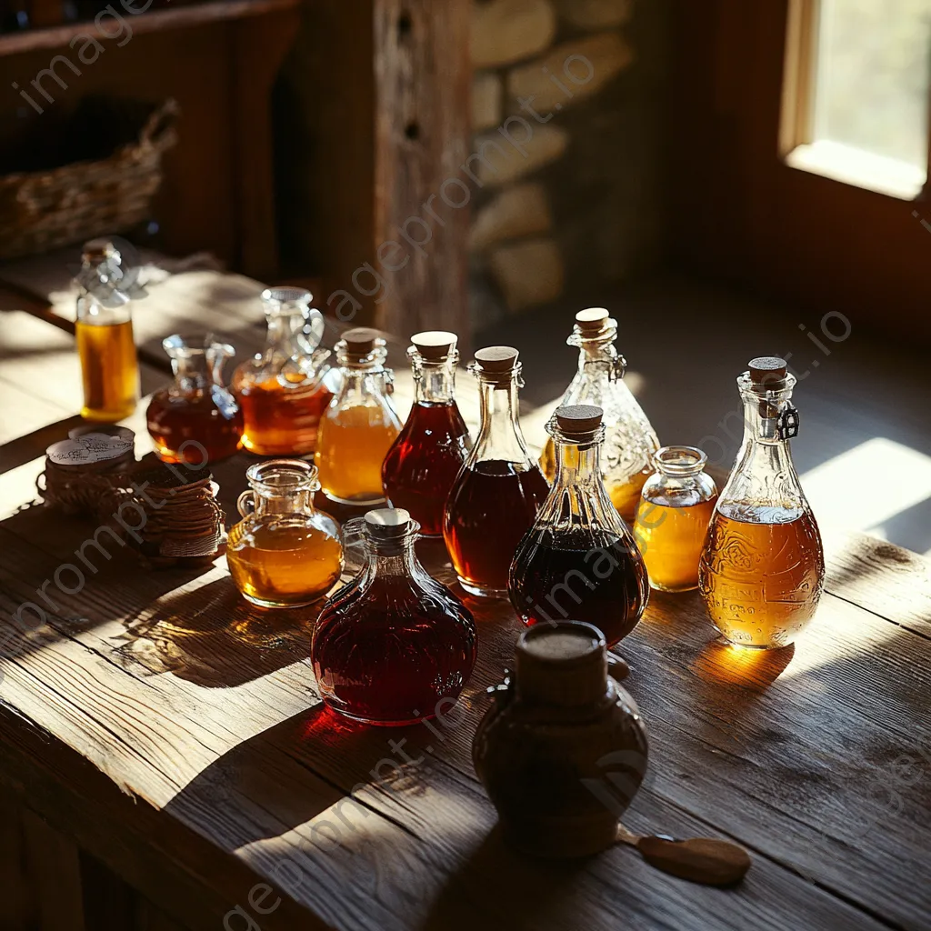 Assortment of maple syrup products on a wooden table - Image 1