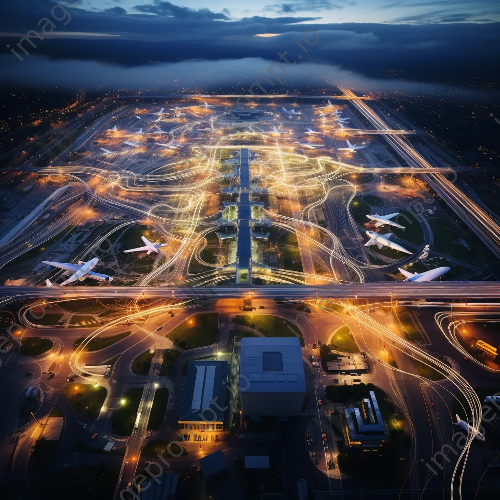 Aerial view of an airport with aircraft and ground vehicles - Image 4