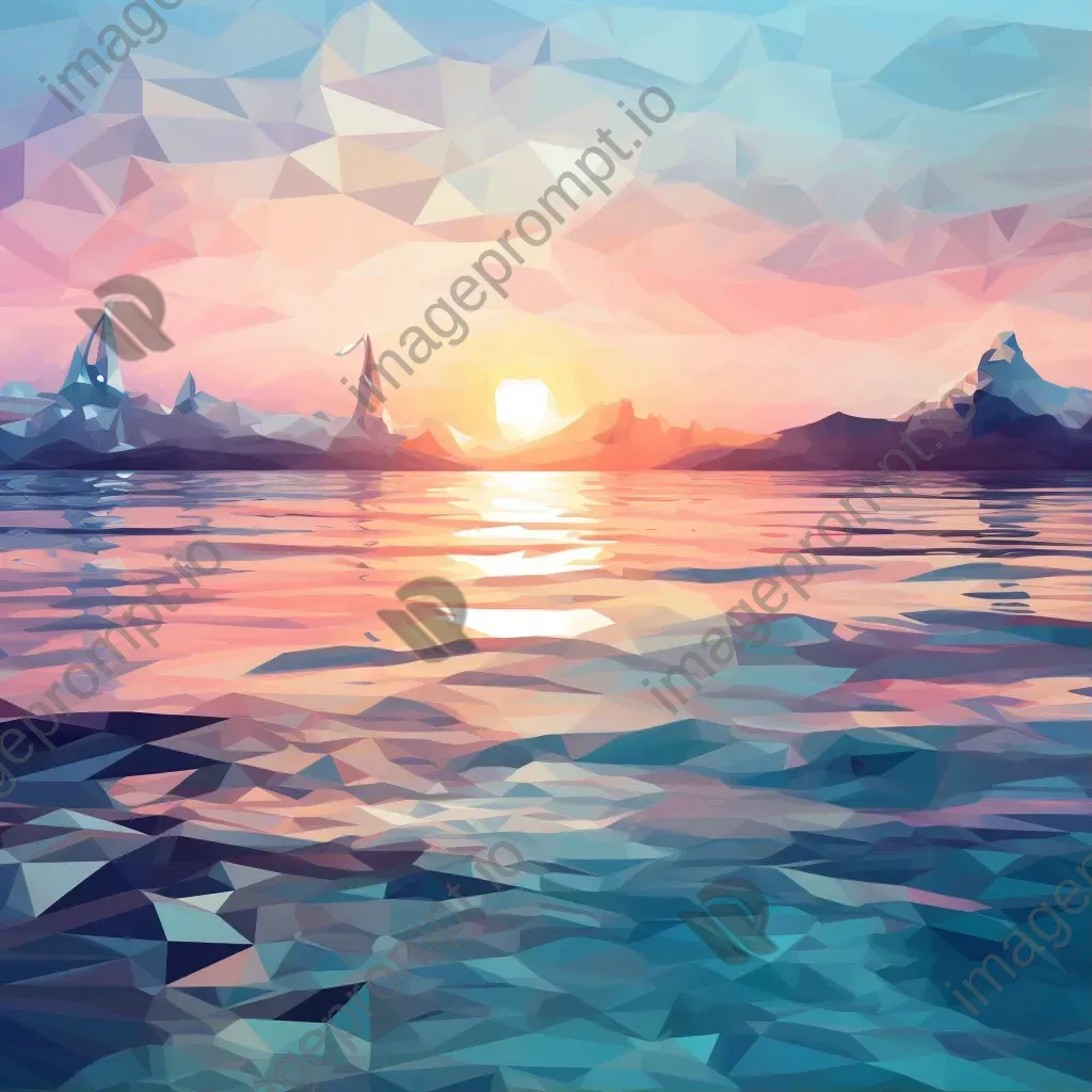 Low poly depiction of a calm sea at dusk in pastel colors - Image 1