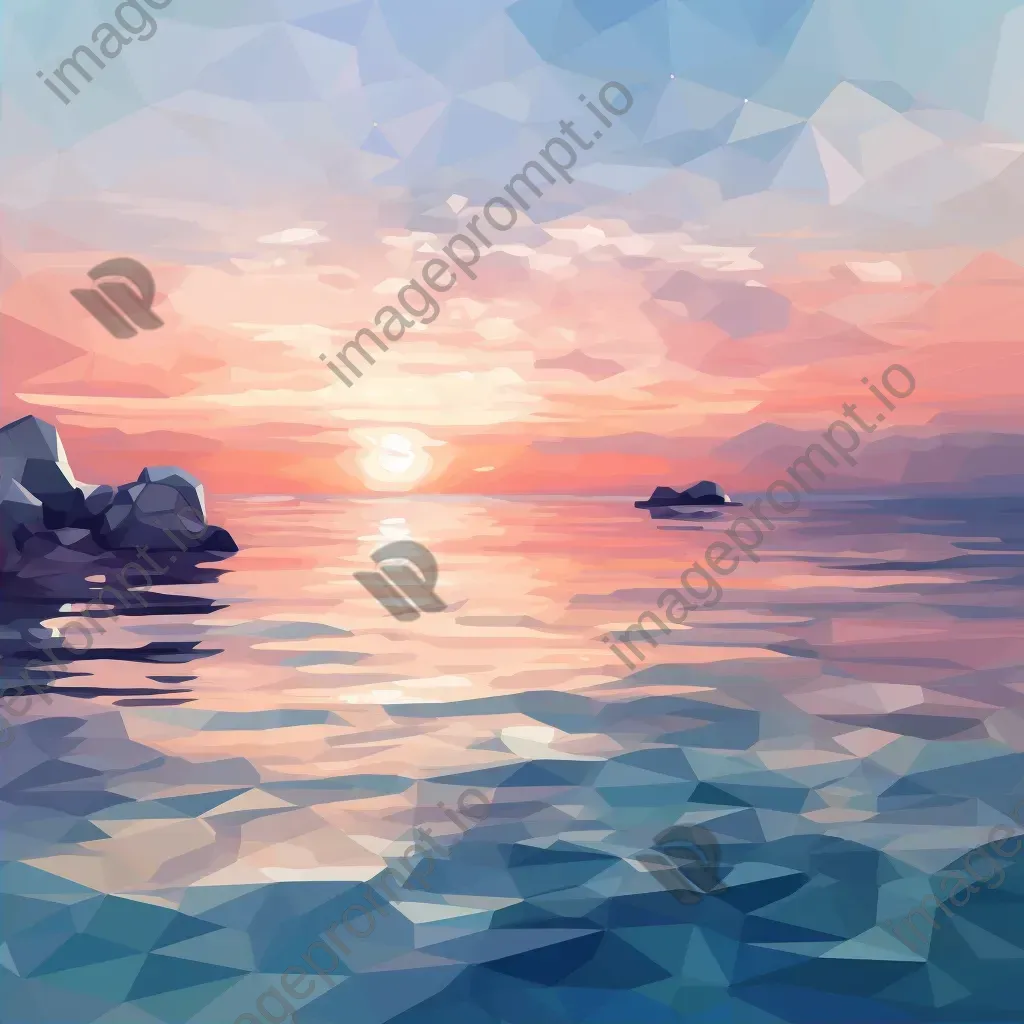 Low poly depiction of a calm sea at dusk in pastel colors - Image 2