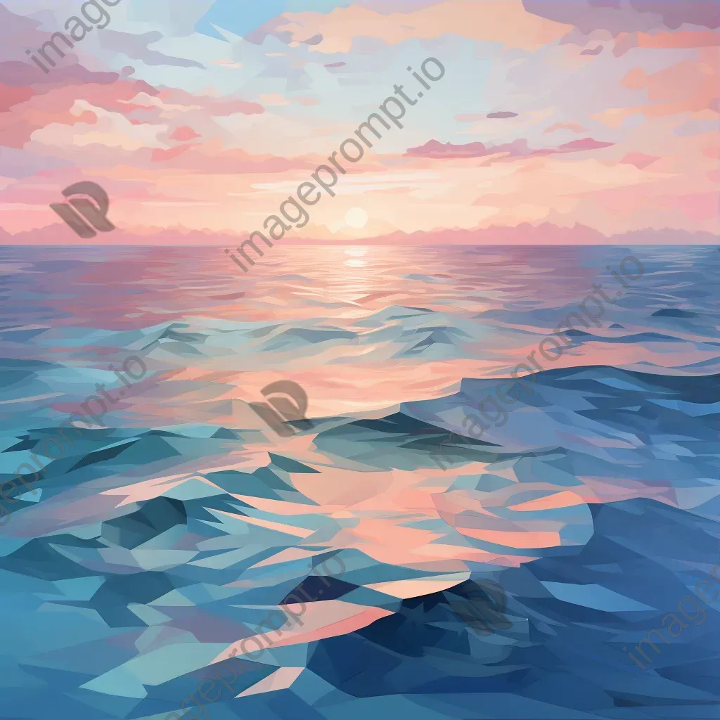 Low poly depiction of a calm sea at dusk in pastel colors - Image 3