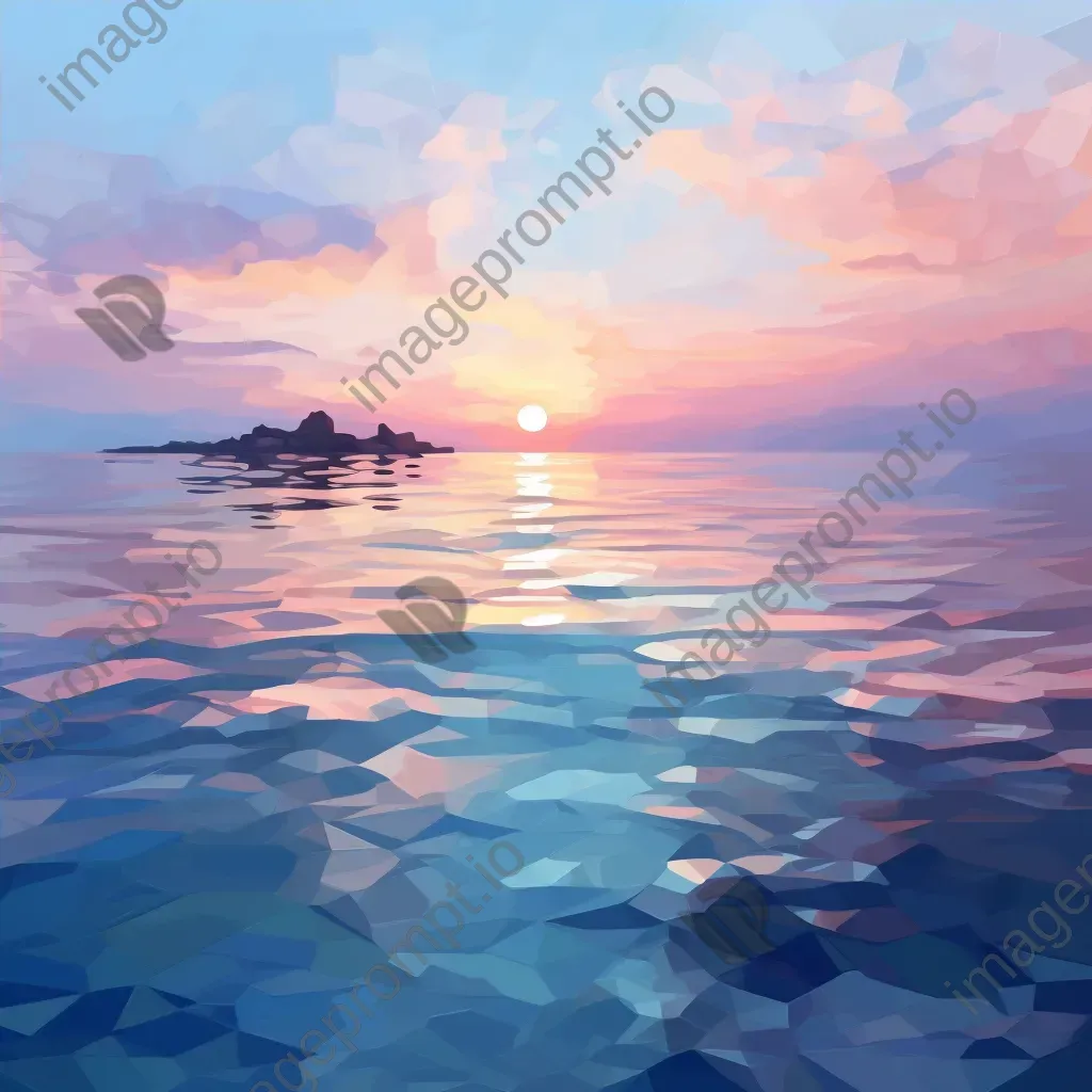 Low poly depiction of a calm sea at dusk in pastel colors - Image 4