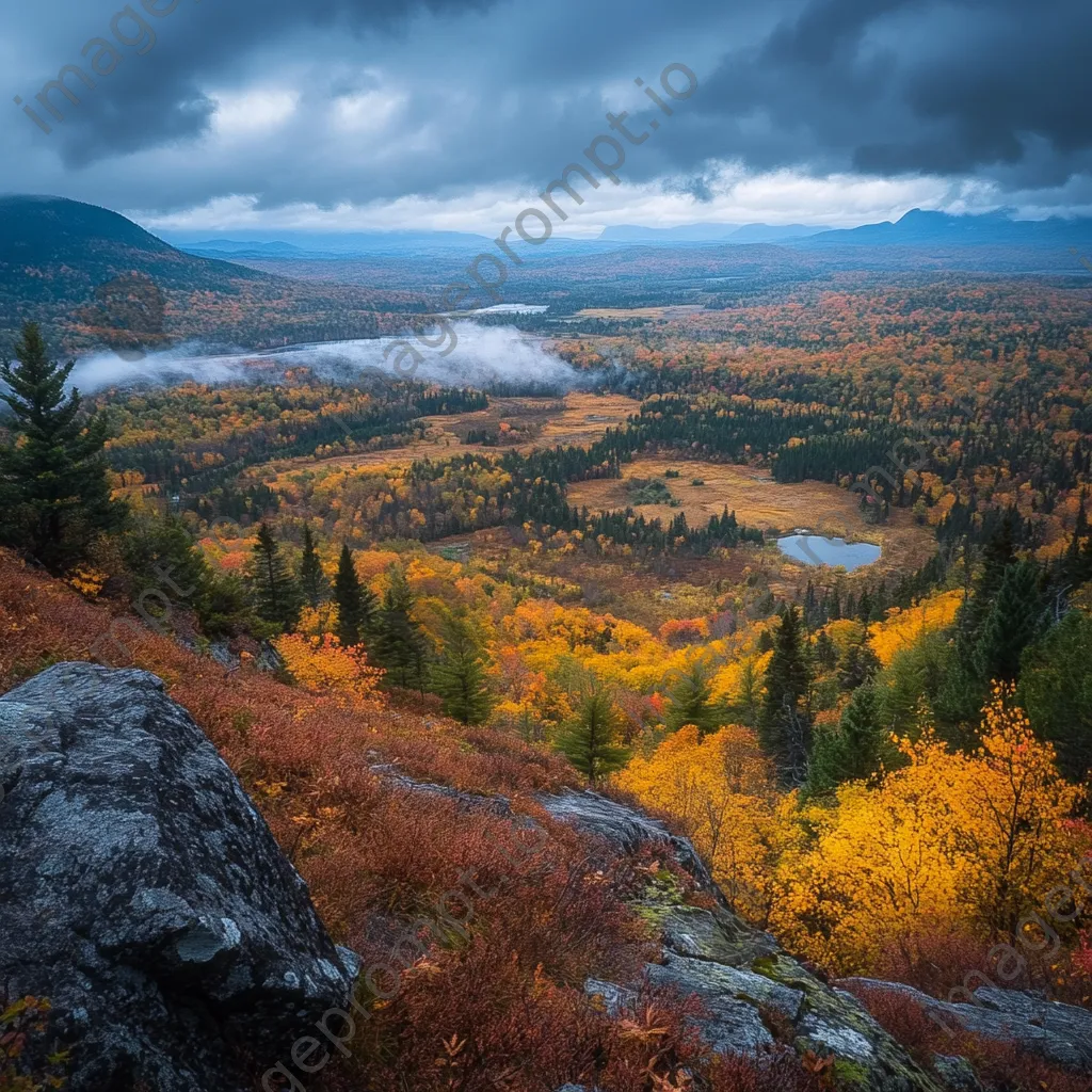 Mountain plateau view of autumn foliage in valley. - Image 2