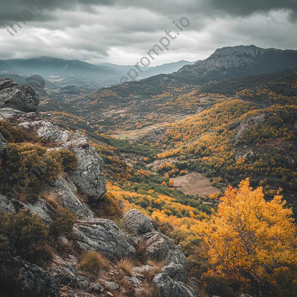 Mountain plateau view of autumn foliage in valley. - Image 4