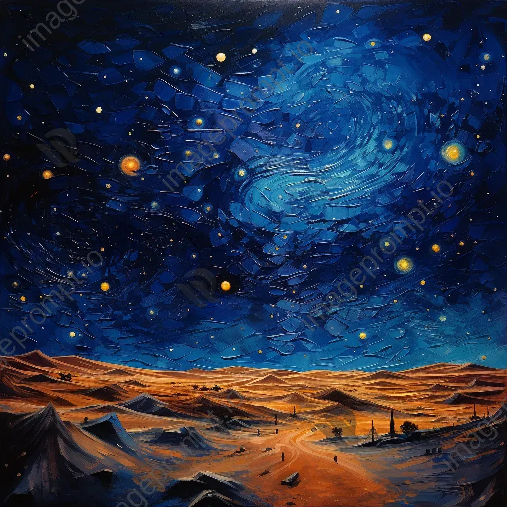 Impressionist painting of a star-filled night sky over the Sahara - Image 1