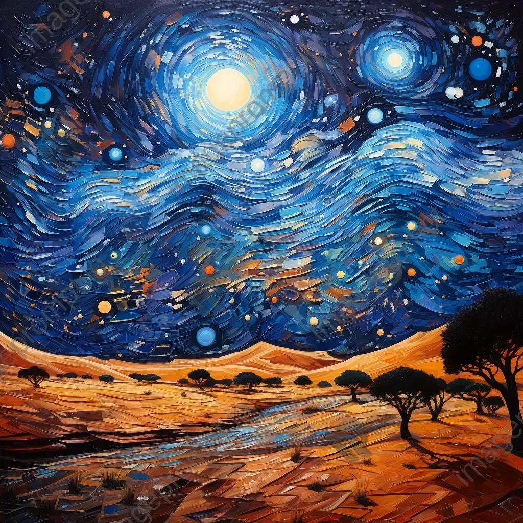 Impressionist painting of a star-filled night sky over the Sahara - Image 2