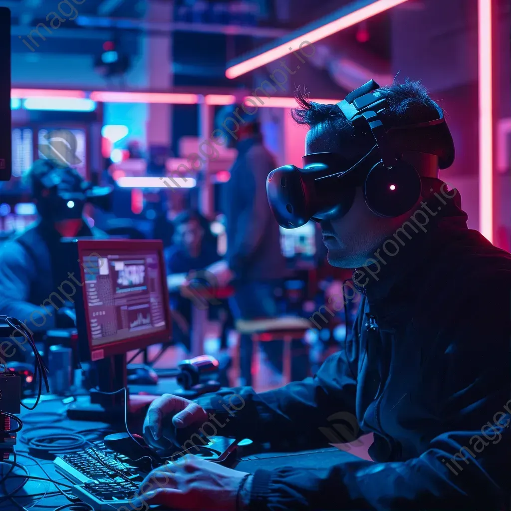 Virtual reality technicians in futuristic cyber repair workshop - Image 1