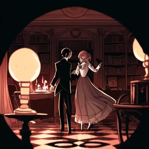 Couple dancing to gramophone in candle-lit room - Image 2