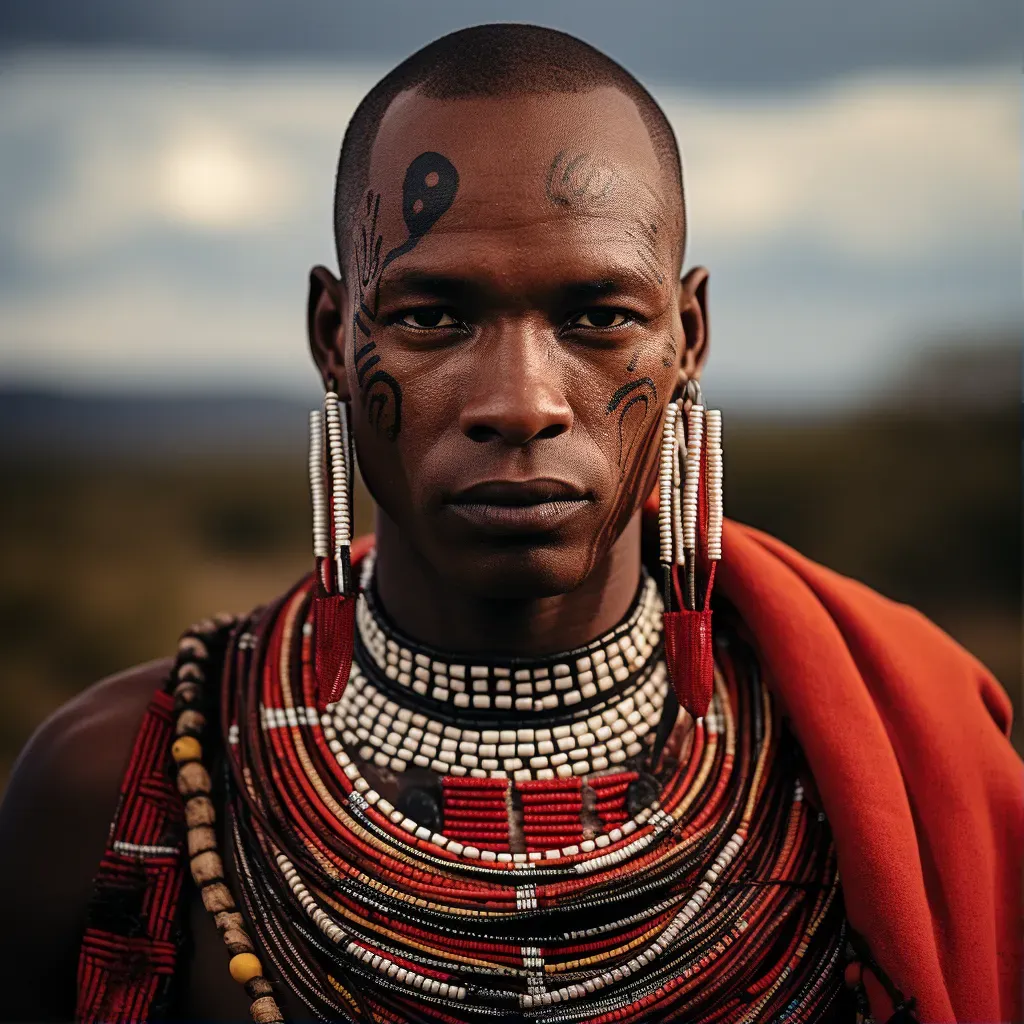 Maasai warrior in colorful tribal attire on the savanna - Image 1