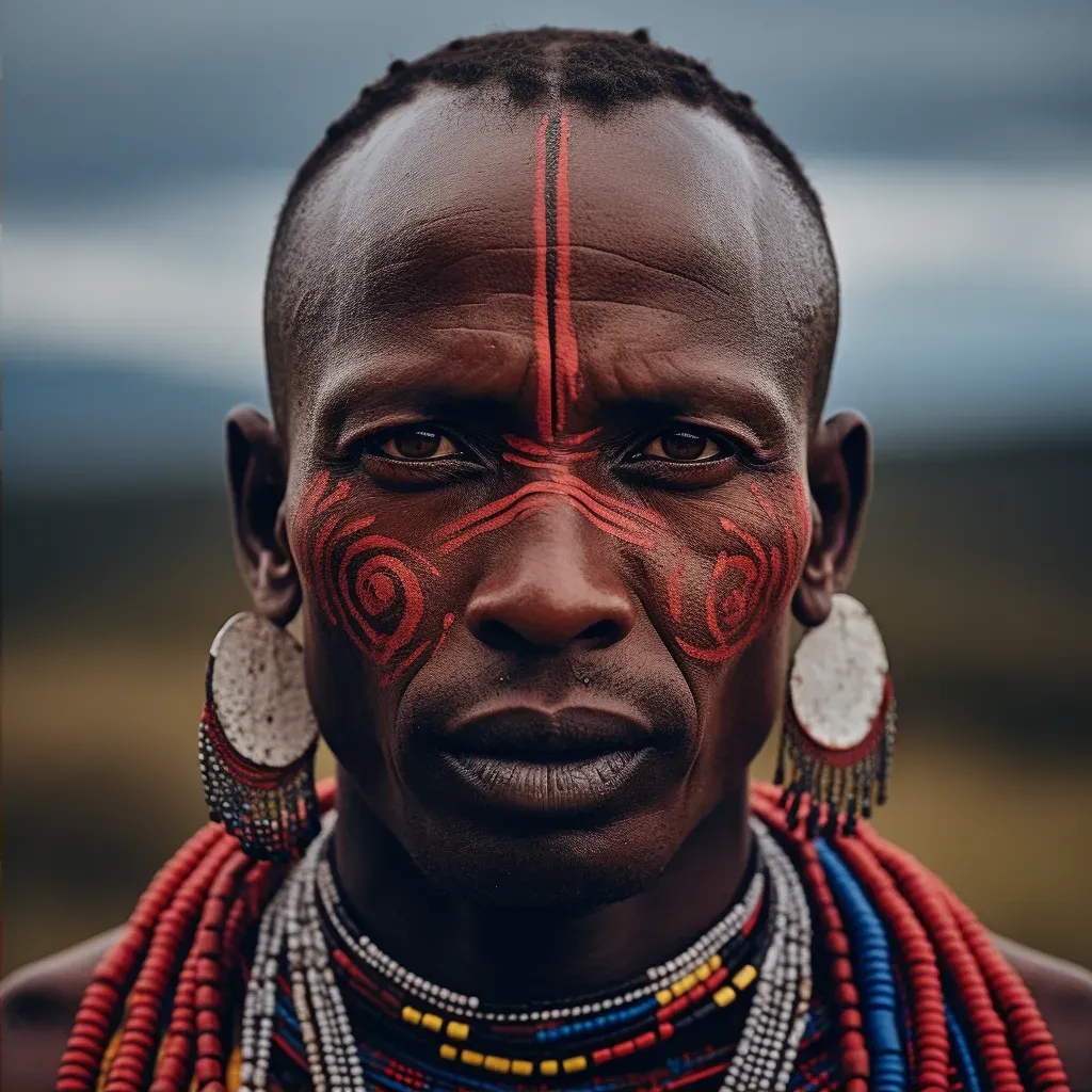 Maasai warrior in colorful tribal attire on the savanna - Image 2