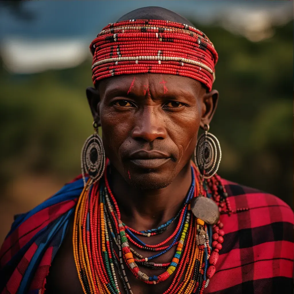 Maasai warrior in colorful tribal attire on the savanna - Image 3