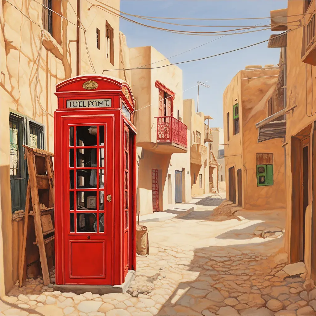 British red telephone box in Moroccan market - Image 4