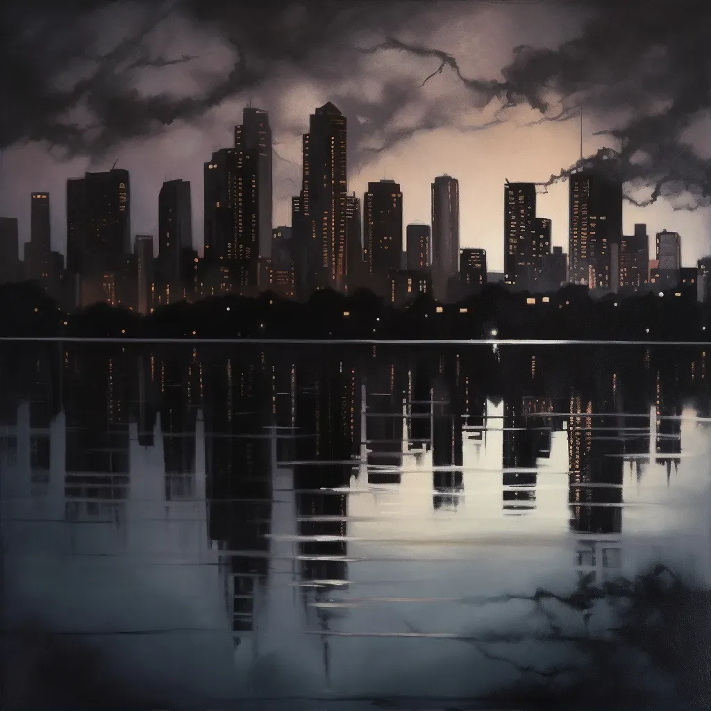 City skyline at dusk with waterfront reflections - Image 1