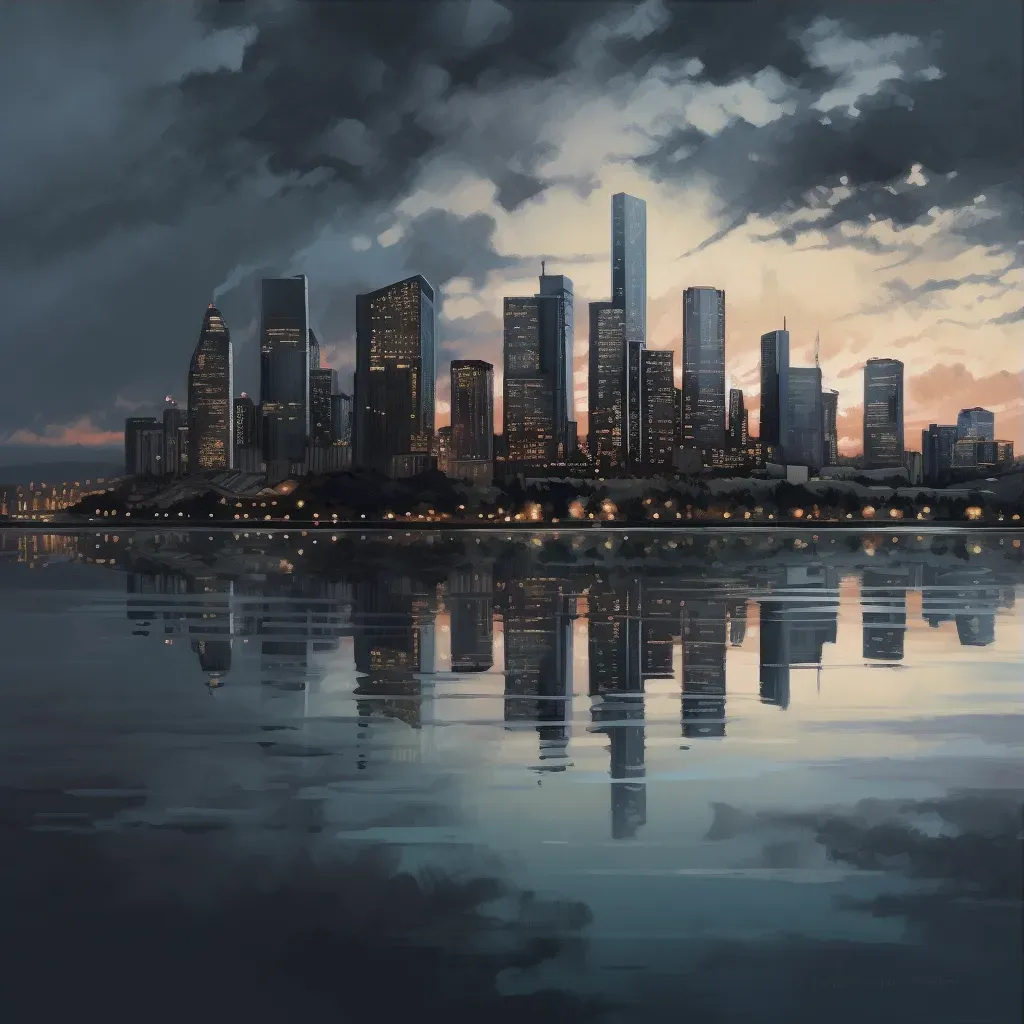 City skyline at dusk with waterfront reflections - Image 3