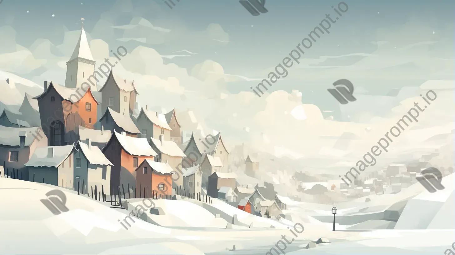 Polygonal depiction of a snow-covered village in winter - Image 1