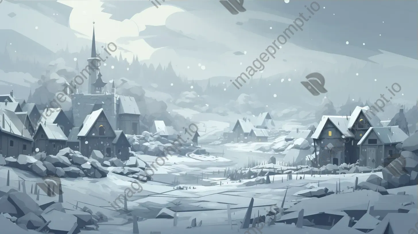 Polygonal depiction of a snow-covered village in winter - Image 3