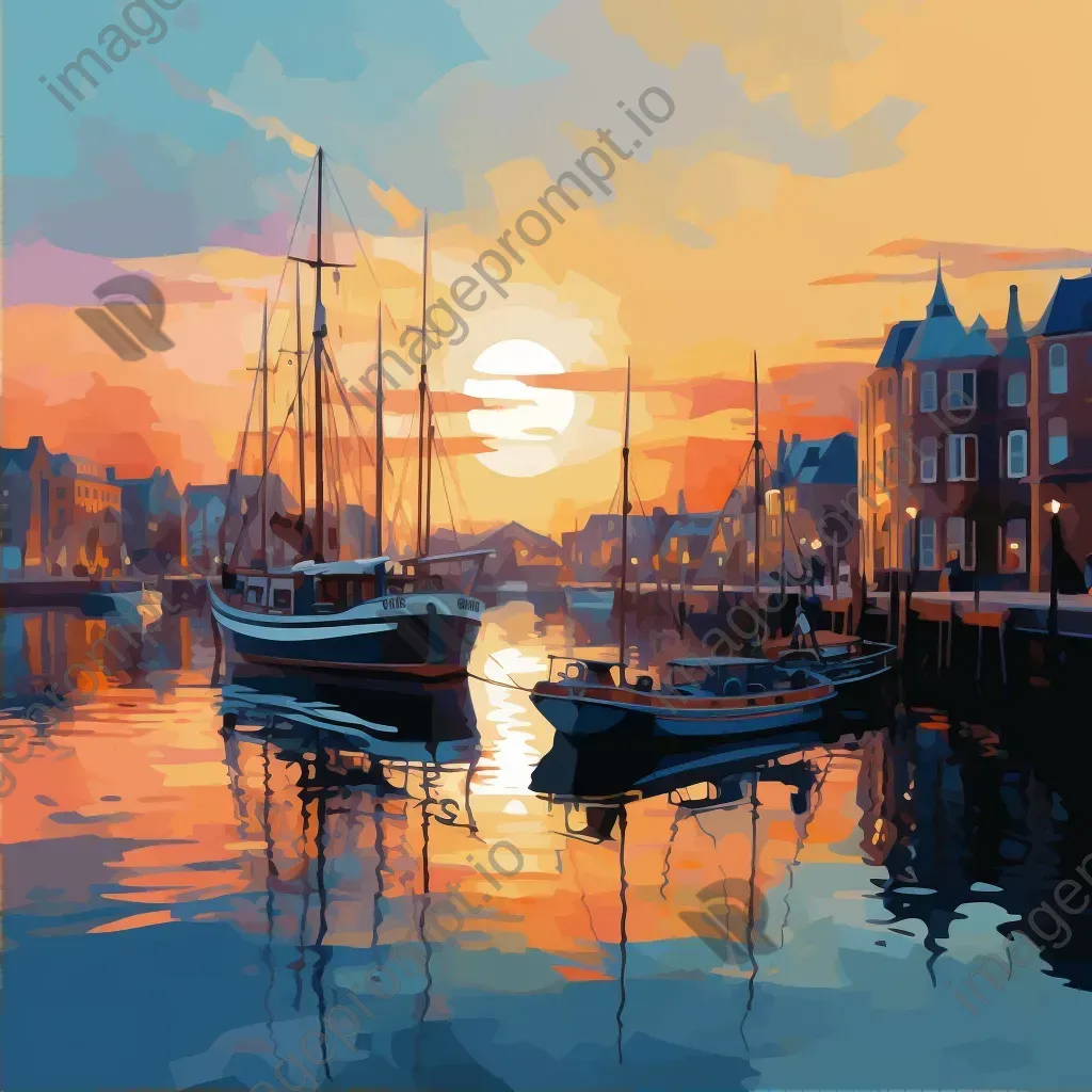 Low poly depiction of a vintage harbor during sunset - Image 2