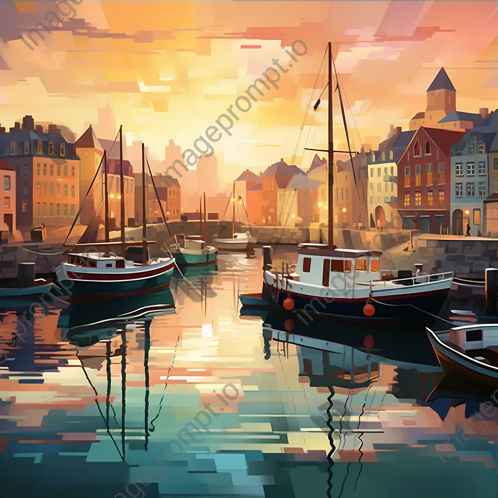 Low poly depiction of a vintage harbor during sunset - Image 3