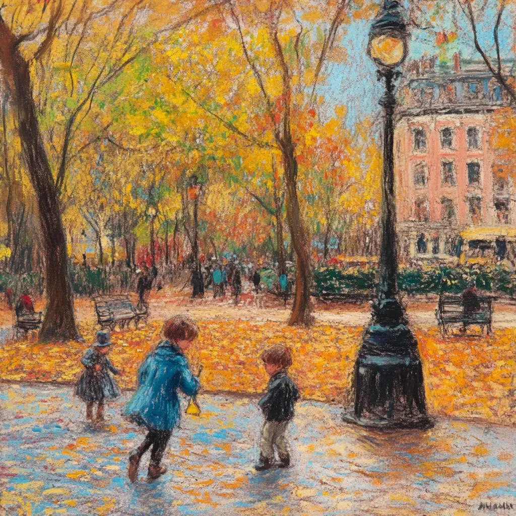 Vivid autumnal depiction of a city park - Image 1