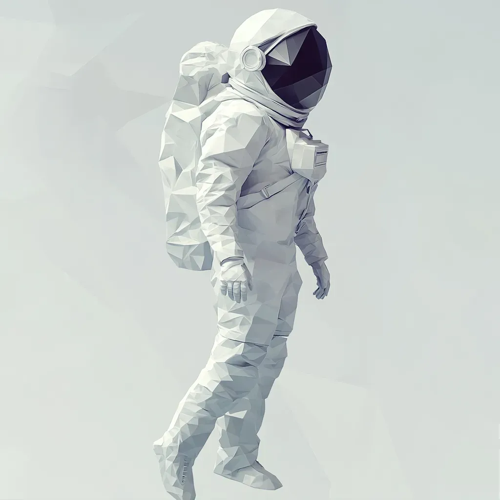 A white and metallic low poly astronaut invoking retro-futurism - Image 1