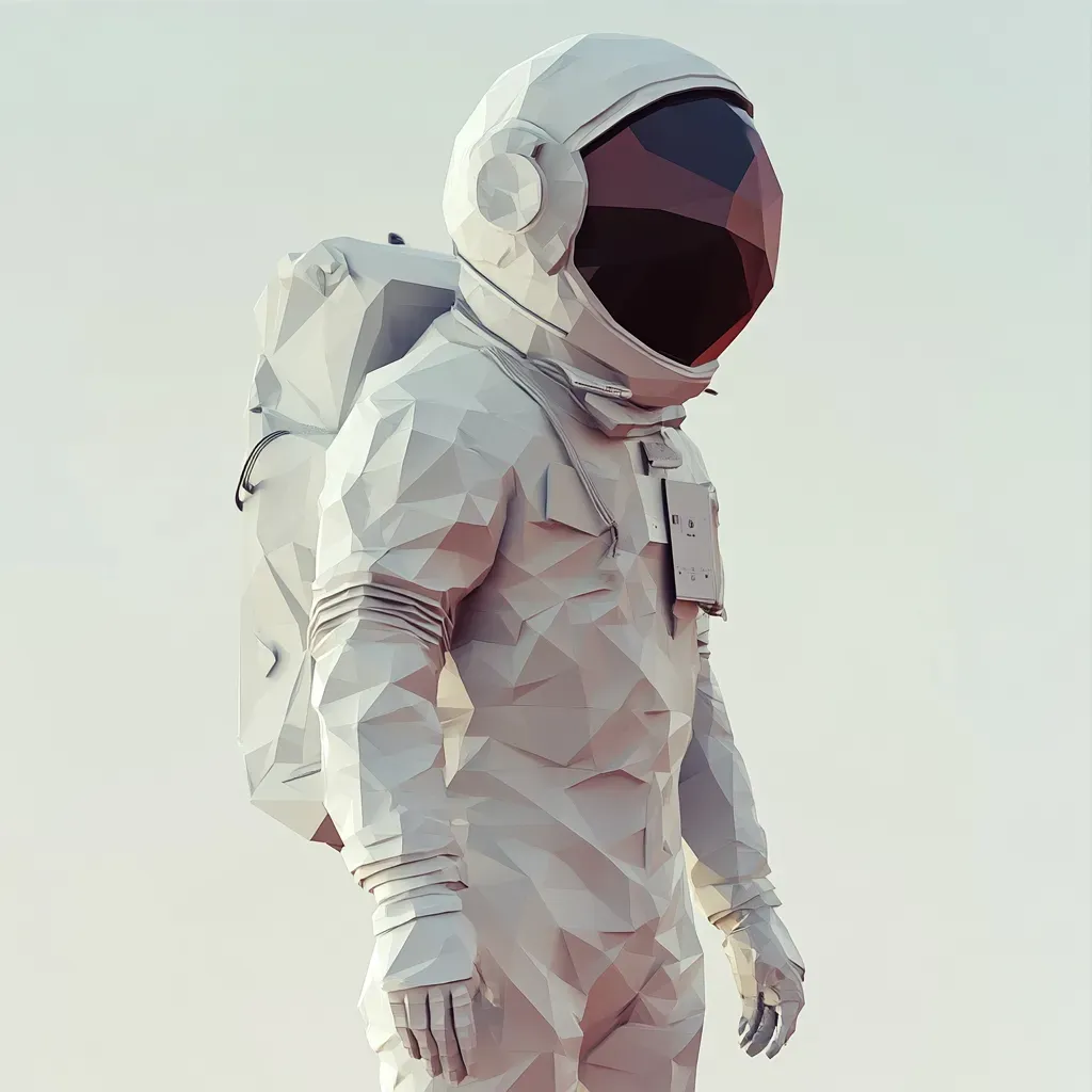 A white and metallic low poly astronaut invoking retro-futurism - Image 3