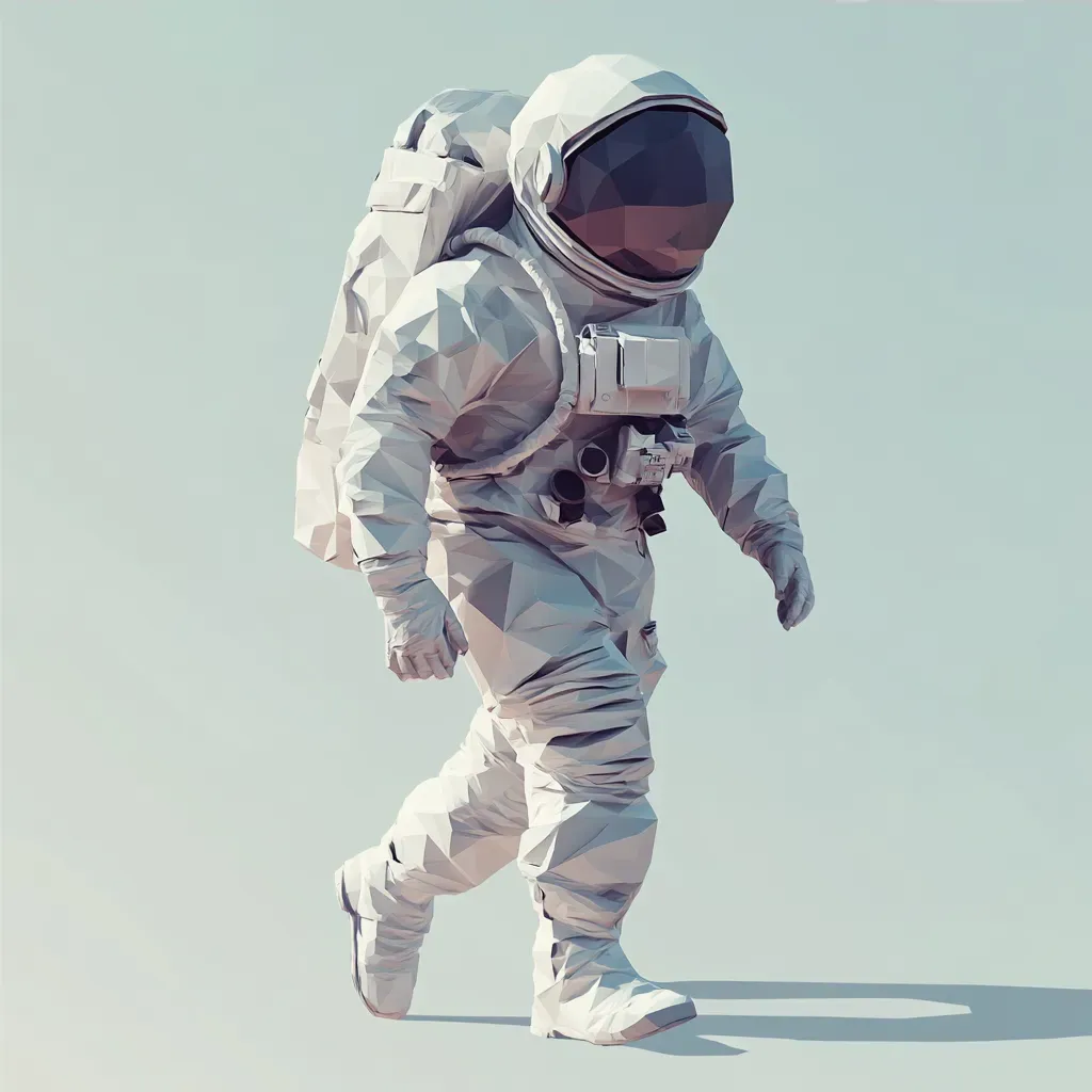 A white and metallic low poly astronaut invoking retro-futurism - Image 4