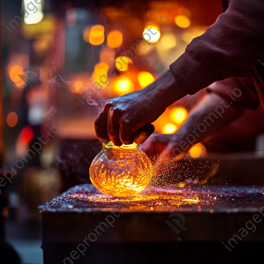 Close-up of hands shaping hot glass in a workshop - Image 2