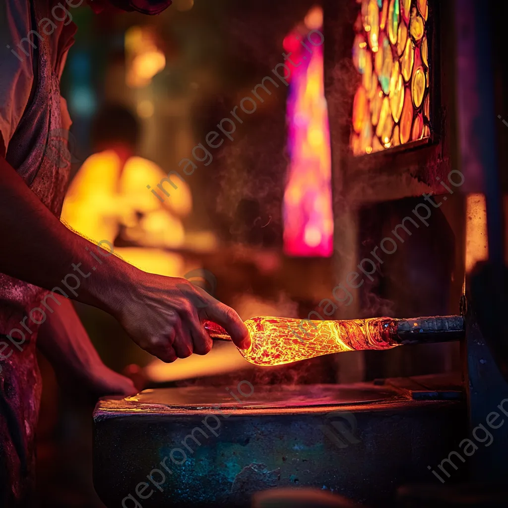 Close-up of hands shaping hot glass in a workshop - Image 3