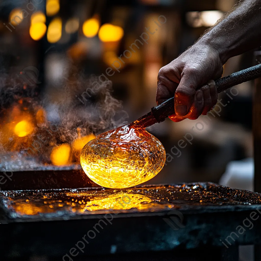 Close-up of hands shaping hot glass in a workshop - Image 4