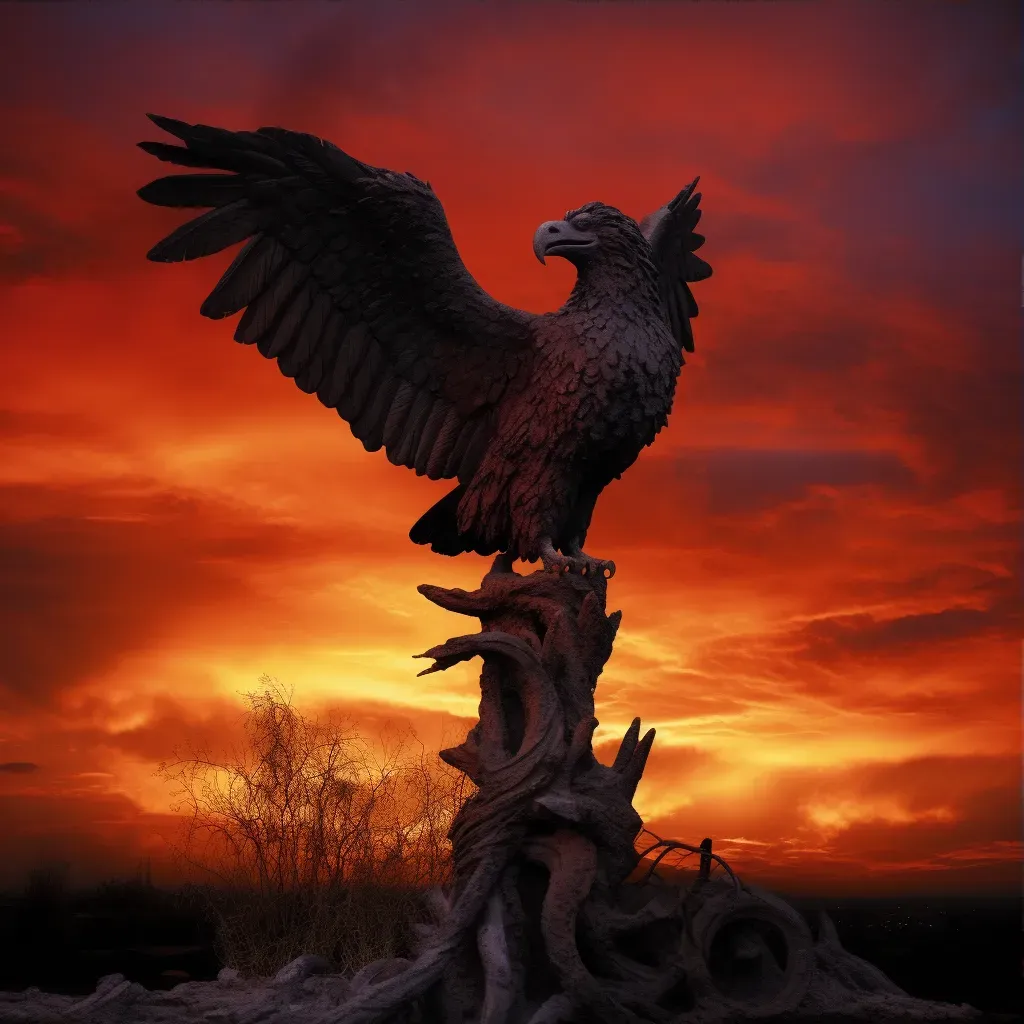 Illustration of a phoenix rising against a dramatic twilight sky - Image 3