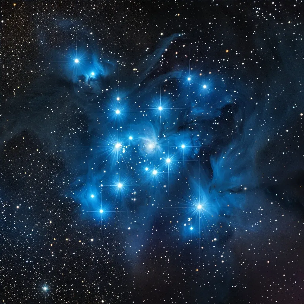 Pleiades Star Cluster in Blue Tones