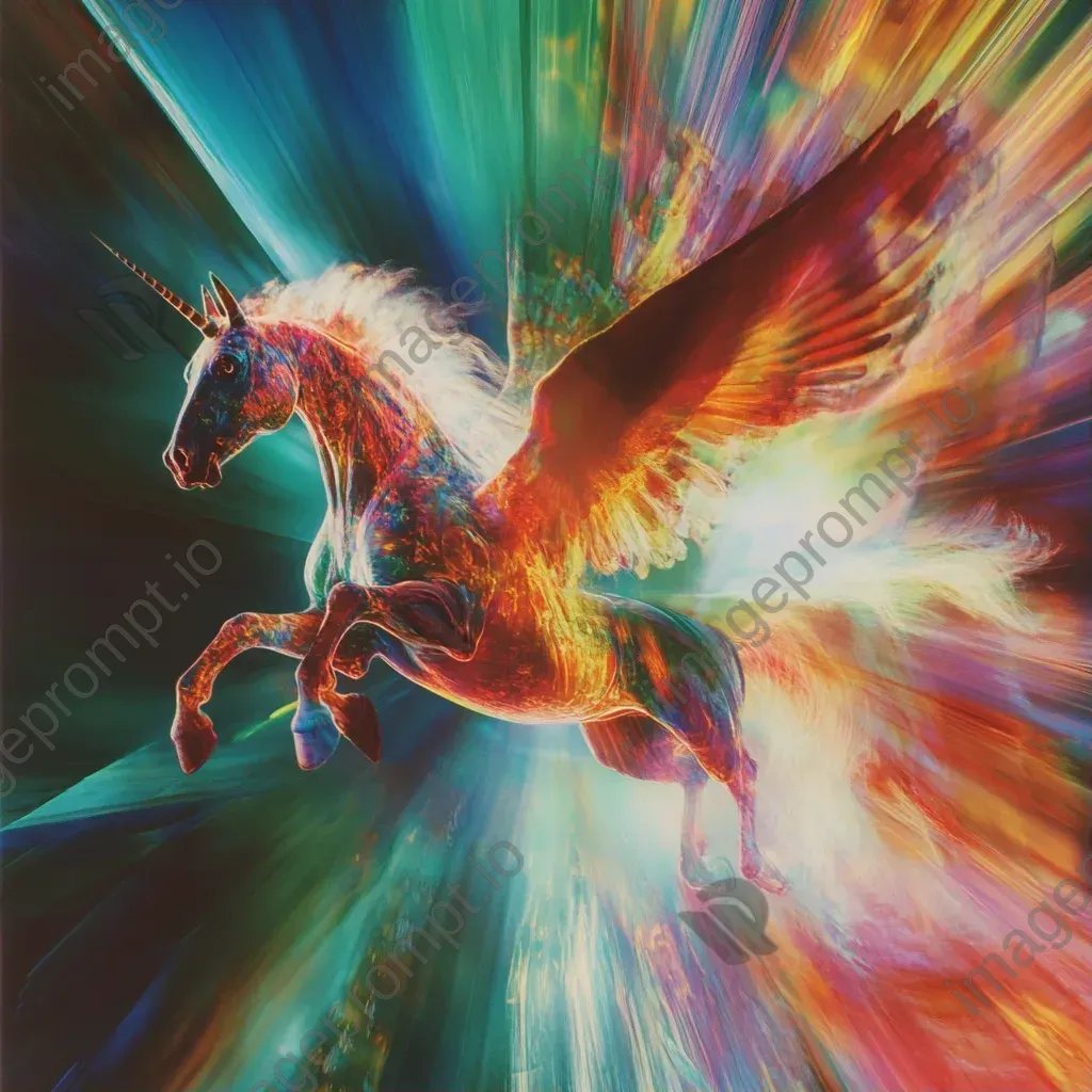 Surreal rendering of a vibrant Pegasus in mid-flight - Image 1