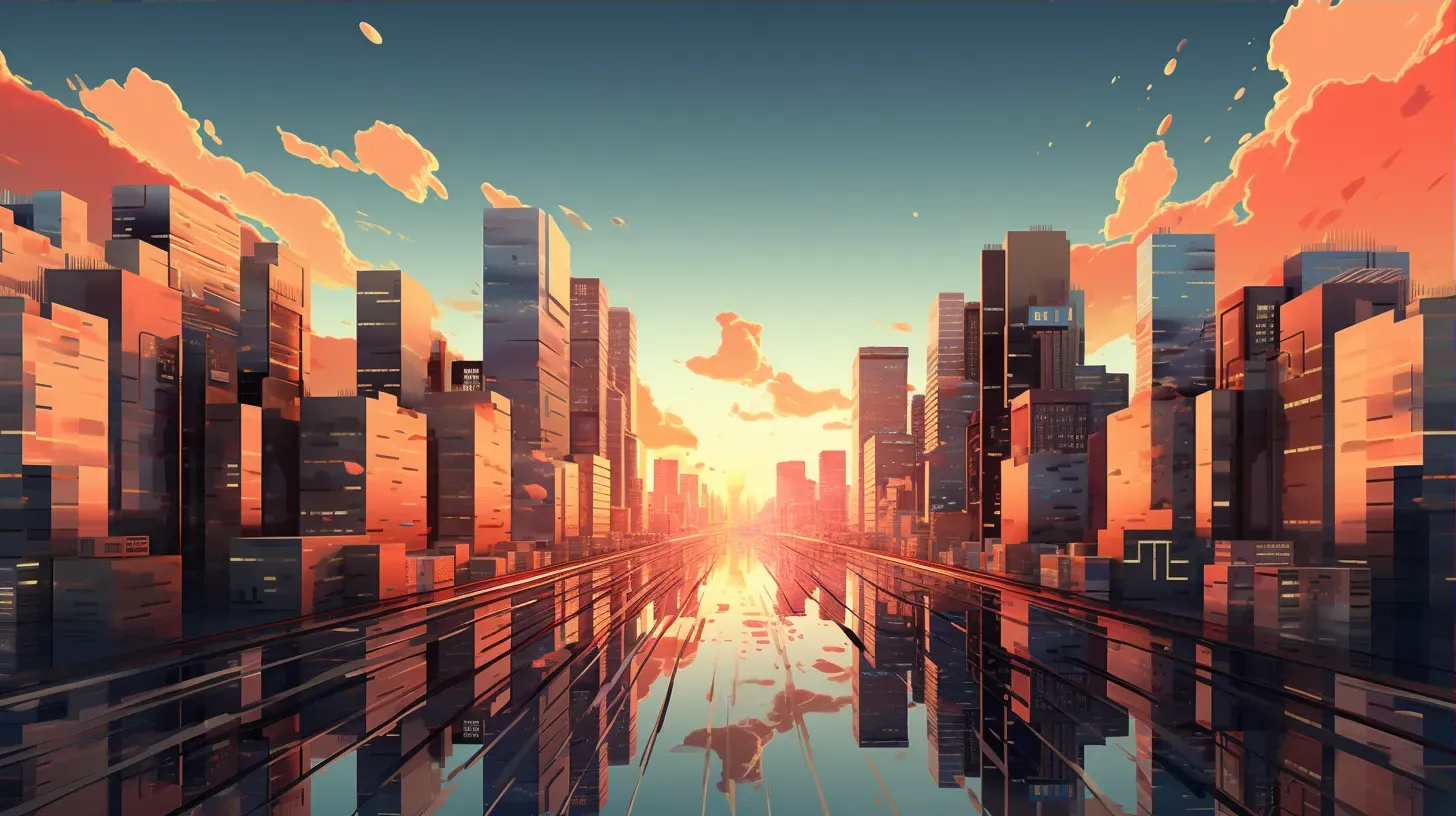 Isometric view of a low poly bustling city at sunset - Image 3