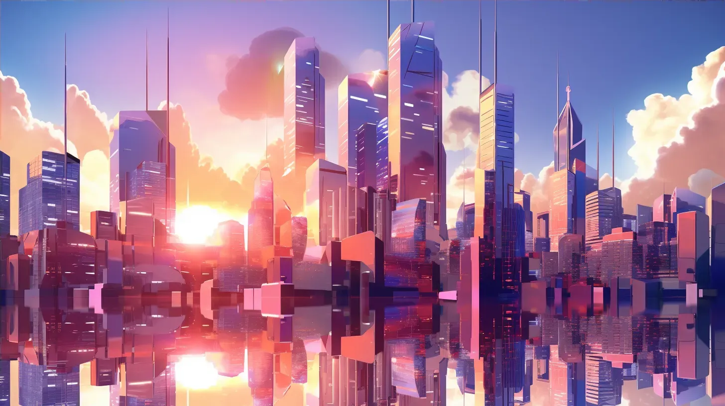 Isometric view of a low poly bustling city at sunset - Image 4