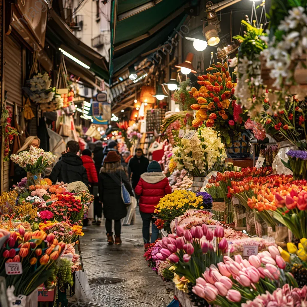 Bustling spring market full of colorful flowers - Image 1