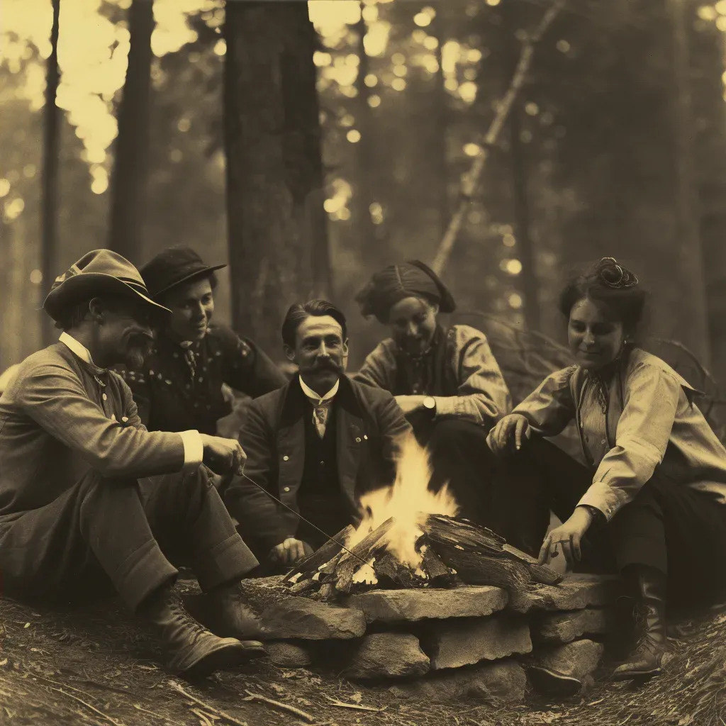 Image illustrating a group of friends around a campfire telling stories after kayaking - Image 2